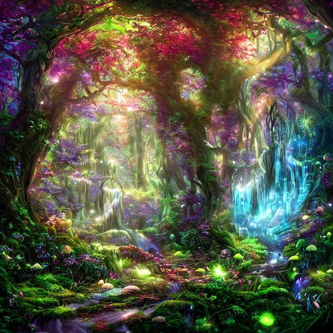 An enchanting digital artwork featuring a mystical forest